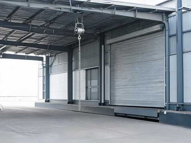 Covered dock hoist near a loading door