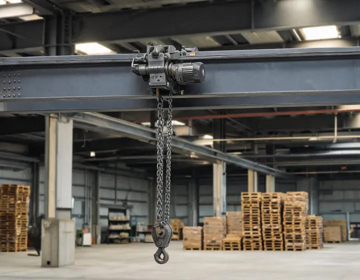 Chain hoist trolley on a runway beam